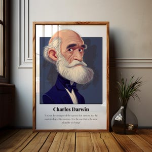 Charles Darwin Zitat Poster, Inspirierendes Zitat Charles Charles Aquarell Poster, Entstehung von Arten, Historische Ikonen, Einflussreiche Persönlichkeiten