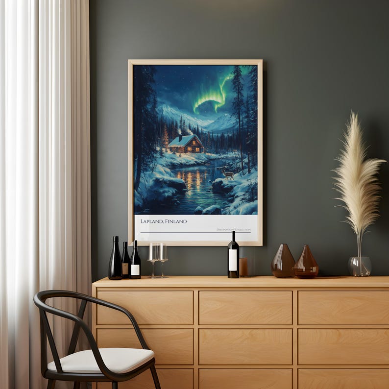 Lapland Reindeer Poster, Lapland Souvenir, Finland Christmas Vacation
