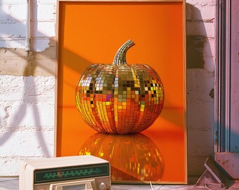 Disco Ball Pumpkin Poster, Disco Pumpkin Art, Disco Kitchen Y2k Design, Maximalist Wall Art, Coquette Decor, Connecticut Field Mirror ball