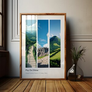 Cartel central del macizo de Puy de Dome, impresión de Puy de Dome, recuerdo de la región de Auvernia, templo de Mercure del macizo central, regalo de Auvernia