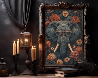 William Morris Elephant Print: Abstract Gothic Dark Academia Artwork