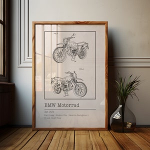 BMW Motorcycle Patent Art Print: Vintage Motorrad Blueprint