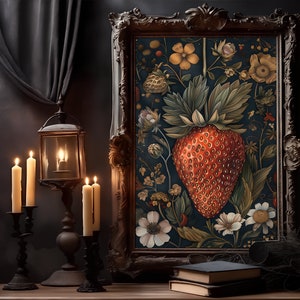 William Morris projeta Chandler Strawberry Art Poster, William Morris Artwork Strawberry, arte gótica, estilo Dark Academia, Monterey