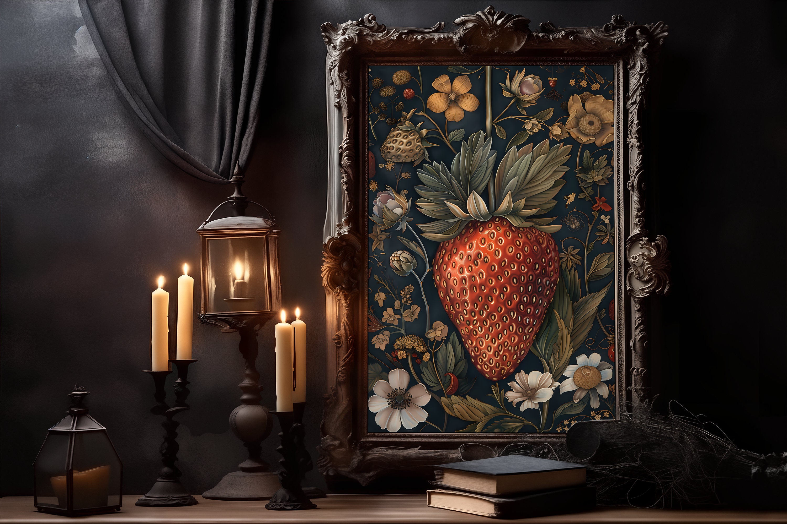 William Morris Strawberry Art Poster: Gothic Dark Academia Print