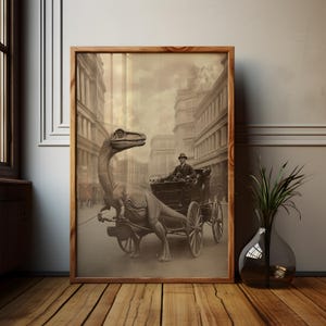 Velociraptor Pferd und Wagen Poster, Alternative Geschichte, Pferdekutsche, Viktorianische Ära London, Uchronia,