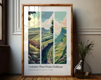 Yorkshire Three Peaks Challenge Art Print: Hiking Gift