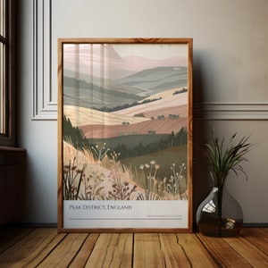 Peak District National Park Poster, Derbyshire Peak District Art, Derbyshire Landscape Poster Print, England Landscape Artwork, UK Hills