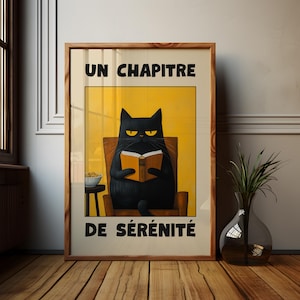 Poster gatto libresco, Le Chat Noir, gatto francese giallo, regalo per lettori, regalo per amanti dei gatti, gatto Booktok, regalo libresco, regali per amanti dei libri