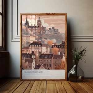 Glasgow Scotland Poster, Glasgow Skyline Poster, Scotland Wall Art, Scotland Travel Souvenir, UK Travel Gift, UK City Artwork, Wundelust