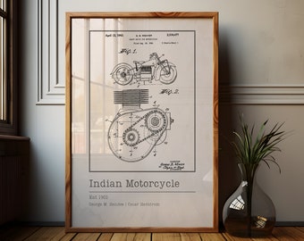 1943 Indian Motorcycle Blueprint Poster: Vintage Patent Art