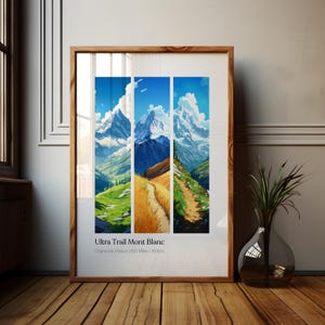 Póster de la ultramaratón Ultra Trail Mont Blanc, póster de la carrera de resistencia Mont Blanc, ultramaratón de Chamonix Francia, regalo para corredores de trail