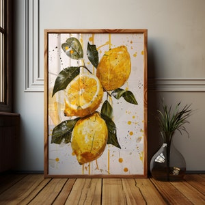 Citroenposter | Levendig keukendecor | Citrusvruchtenillustratie | Modern botanisch kunstwerk | Citroenboom schilderij