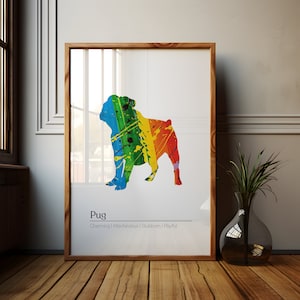 Colorful Pug Art Print: Modern Dog Silhouette Poster