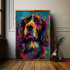 English Springer Spaniel Art Print / Spainel Dog Wall Art, Decoración brillante para mascotas, Cartel colorido de Springer Spaniel, Regalo único para los amantes de los perros