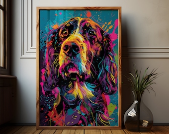Neon Springer Spaniel Art Print: Colorful Dog Wall Decor