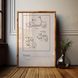 Póster de motocicleta Vespa Piaggio, scooter Vespa, impresión vintage, impresiones de patentes, regalo de Piaggio, regalo para amantes de los scooters, impresión de scooter italiana