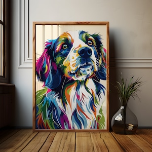 Colorful Border Collie Art Print: Abstract Dog Portrait