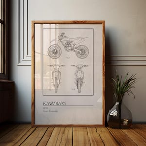 Kawasaki Motorcycle Poster, Kawasaki Vintage Print, Motorcross Gift, Dirt Bike Gift, Patentprints, Motorcycle Racing