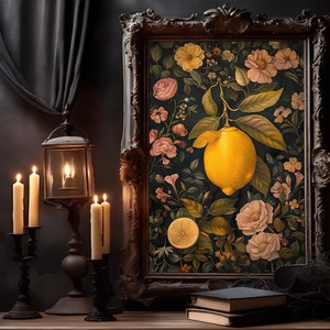 William Morris designs Zitronen Blumen Poster, William Morris Kunstwerk, Gothic Kunstwerk, Dark Academia Stil, Dark Academic Art