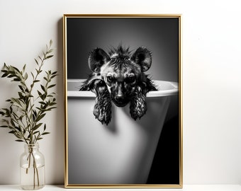 Hyena in Bathtub Art Print: Quirky Bathroom Wall Decor