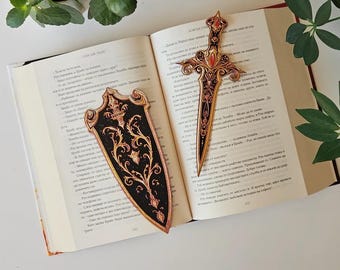 Zestaw zakładek do książek „Miecz i tarcza” w technologii druku 3D – elegancki i wyjątkowy design dla miłośników fantasy