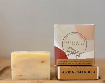 Aloe & Calendula Bar Soap • Gentle Natural Soap • Sensitive Skin Soap • Handmade Cold Process • Calming Aloe Vera • Organic Oils • Unscented