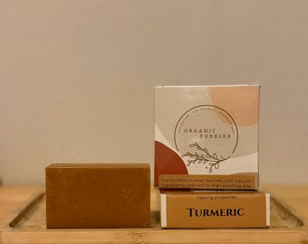 Jabón orgánico de cúrcuma para rostro y cuerpo – Aceite de coco iluminador y jabón natural de leche de cabra sin perfume
