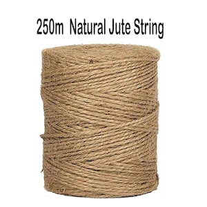 1 to 250m Natural Brown Jute Thread Rustic Hessian Twine String Hemp Rope Cord Bundle for Home Garden Decoration, Wrapping Gifts, Christmas