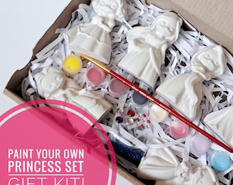 Princess Paint Kit: Ceramic Figures, Acrylic Paints - Craft Gift for Girls