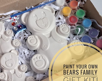 DIY Teddy Bears Family Paint Set: Kids Plaster Panting Craft Gift Box