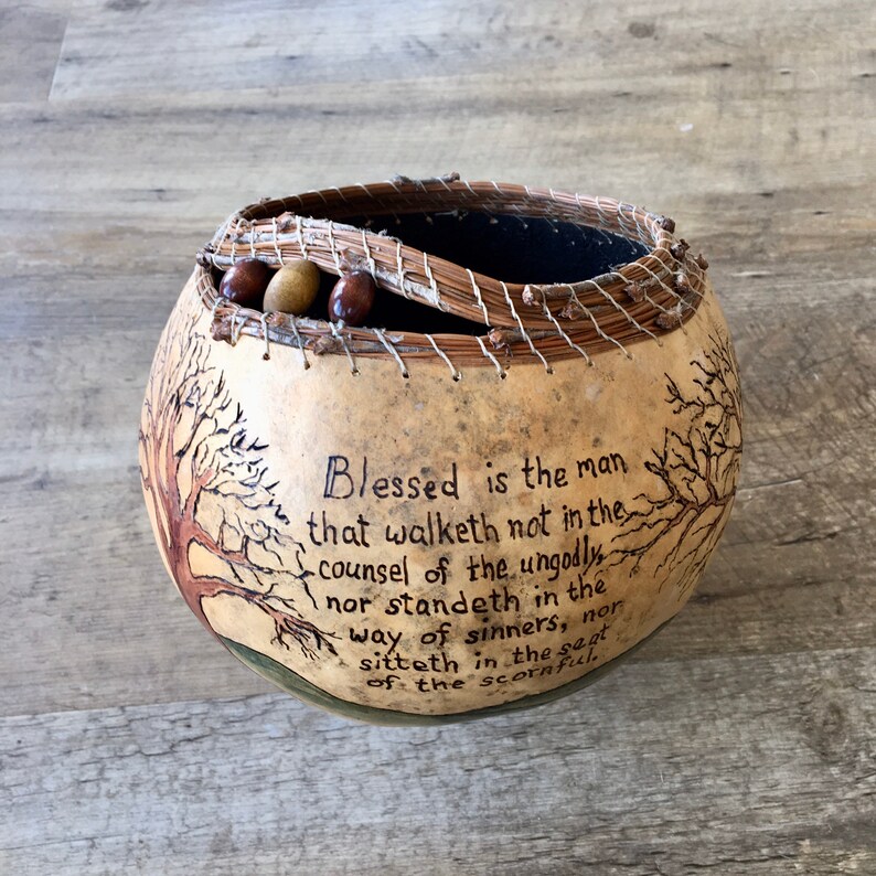 Gourd Art with Trees and Bible Verse Etsy