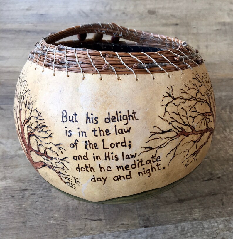 Gourd Art with Trees and Bible Verse Etsy