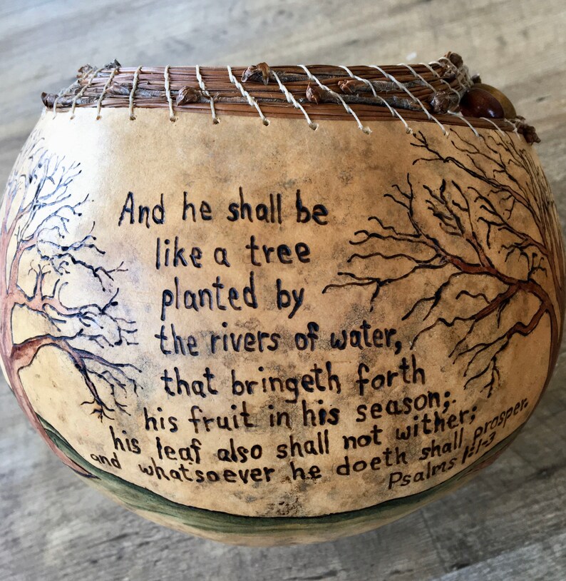 Gourd Art with Trees and Bible Verse Etsy
