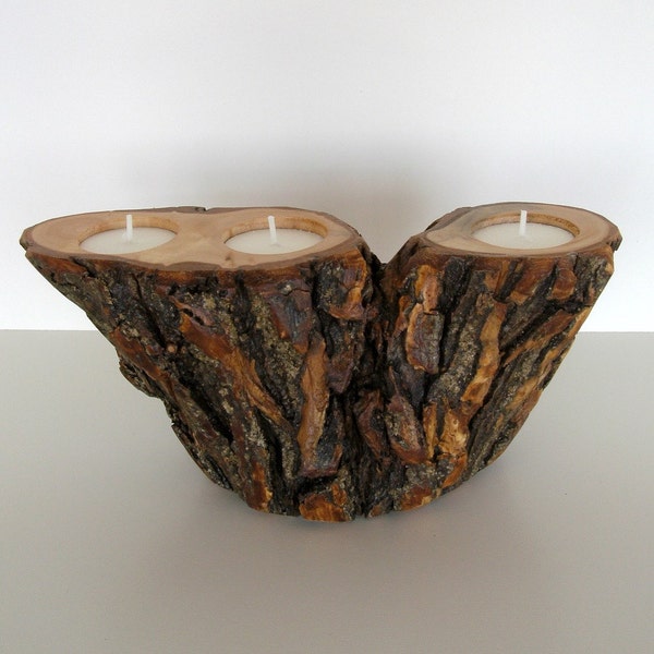 Large Rustic 3 - Tealight Candle Holder