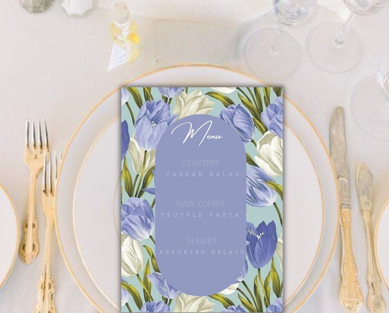 Purple Menu / Flower Menu / Wedding Menu / Mauve Menu/ Bachelorette ...
