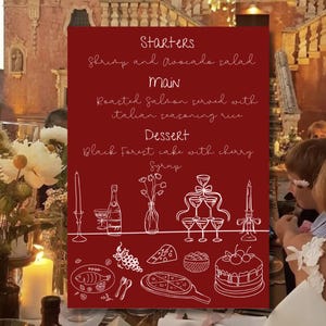 Modèle dessiné à la main / menu rouge imprimable / template menu / téléchargement modifiable/Menu manuscrit rouge / Digital menu