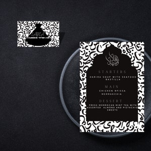 Modèle de menu de mariage / Menu numérique / Menu de mariage musulman / Menu ambiance marocaine / Menu ambiance arabe / Calligraphie arabe / modèle de menu