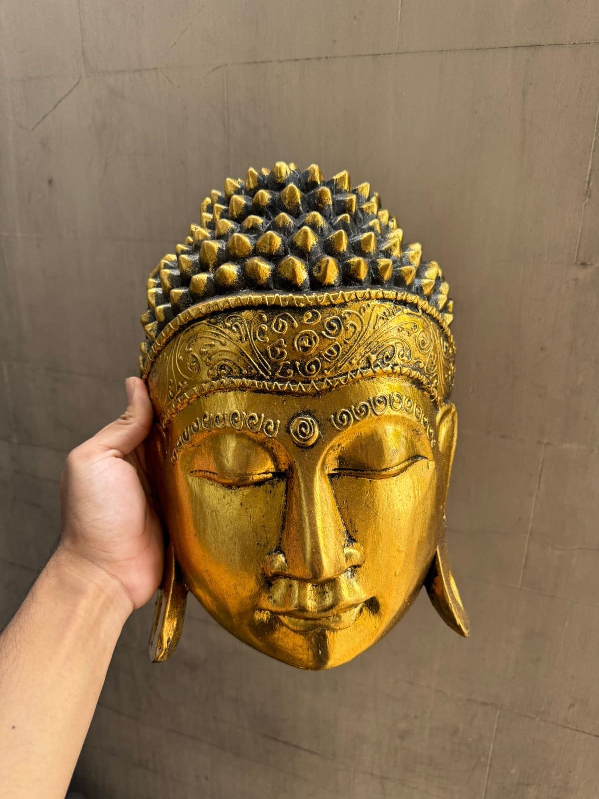 Masque Sculpté Bouddha En Bois - 30 Cm - Neuf - Décoration