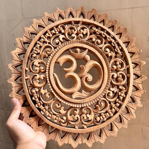 Intricate Om Kara Wooden Wall Hanging - Hand-Carved Spiritual Art