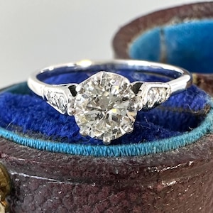 Vintage Diamond Solitaire Ring, 18ct Solid White Gold, 0.62 carats tcw diamond, Single Stone Engagement Ring Sz J US 4.75 sizeable. Trigon