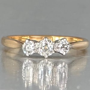 Antique diamond trilogy ring 0.35 carats Old Mine Cut natural diamonds 18ct gold Antique three stone engagement ring Size US 6.75 UK N