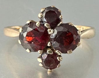 Antique Garnet Cluster Ring: 9ct Yellow Gold, Victorian English Jewelry, Size O, US 7  USA price includes import tariff.