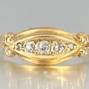 Antique diamond five stone ring Old European Cut natural diamonds 18ct solid gold  Antique engagement ring US 5.75 UK L.5 sizable