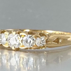 Antique diamond five stone ring 0.48 carats Old Mine Cut natural diamonds 18ct gold Circa 1876 Antique engagement ring US 8.5 UK R sizable