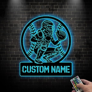 Custom Baseball LED Metal Sign, Personalized Player Wall Light, Sports Room Decor, Man Cave LED Sign, Baseball Gift for Him, Teen Wall Art