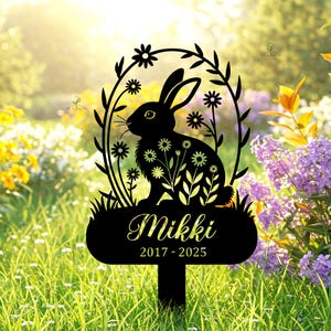 Benutzerdefinierte Kaninchen-Gedenk-Gartenpfahl, personalisierte Lop-Kaninchen-Grabmarker, Kaninchen-Gartendeko, Häschen-Gedenk-Metallschild, Yard-Stake