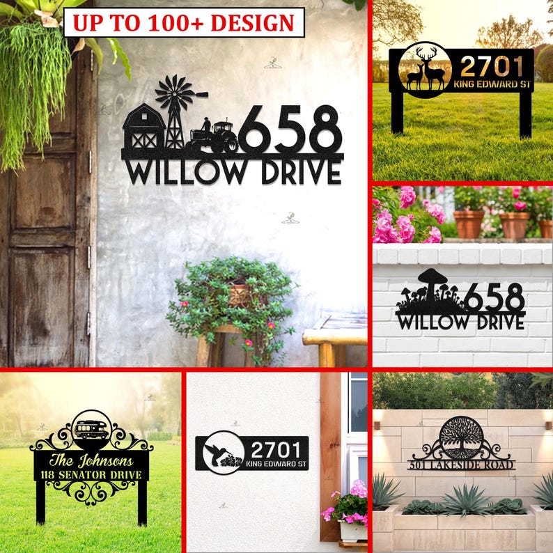Custom House Number Metal Sign, Personalized Address Sign, Farmhouse ...