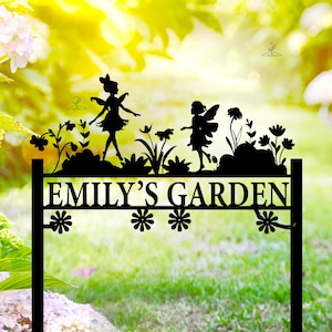 Personalized Fairy Garden Sign, Whimsical Fairy Scene Decor, Fairy And Flowers Garden Art , Custom Name Fairy Garden , Sign for Flower Beds
