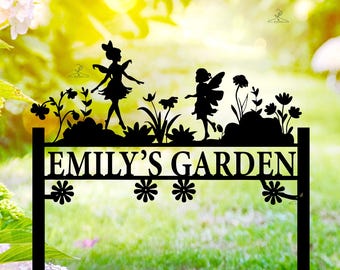 Personalized Fairy Garden Sign, Whimsical Fairy Scene Decor, Fairy And Flowers Garden Art , Custom Name Fairy Garden , Sign for Flower Beds