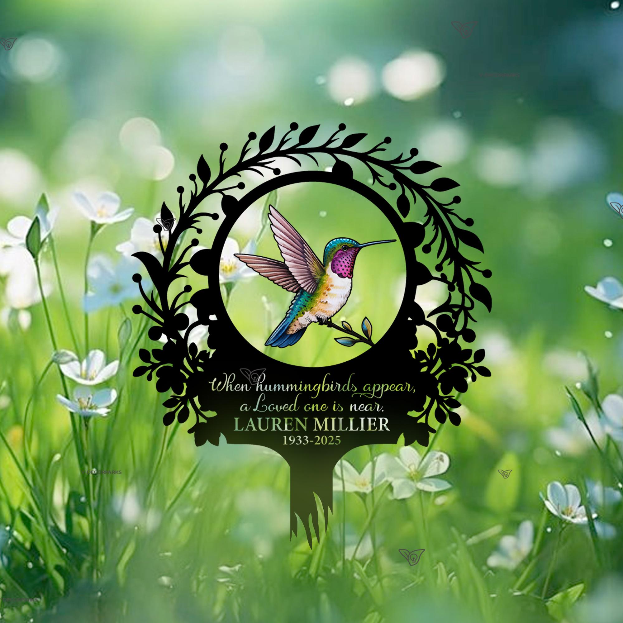 Custom Hummingbird Memorial Metal Sign With Stake, Hummingbird Name ...